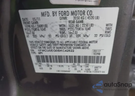 2011 Ford Escape Limited from USA, damaged, VIN 1FMCU0EG0BKC42622